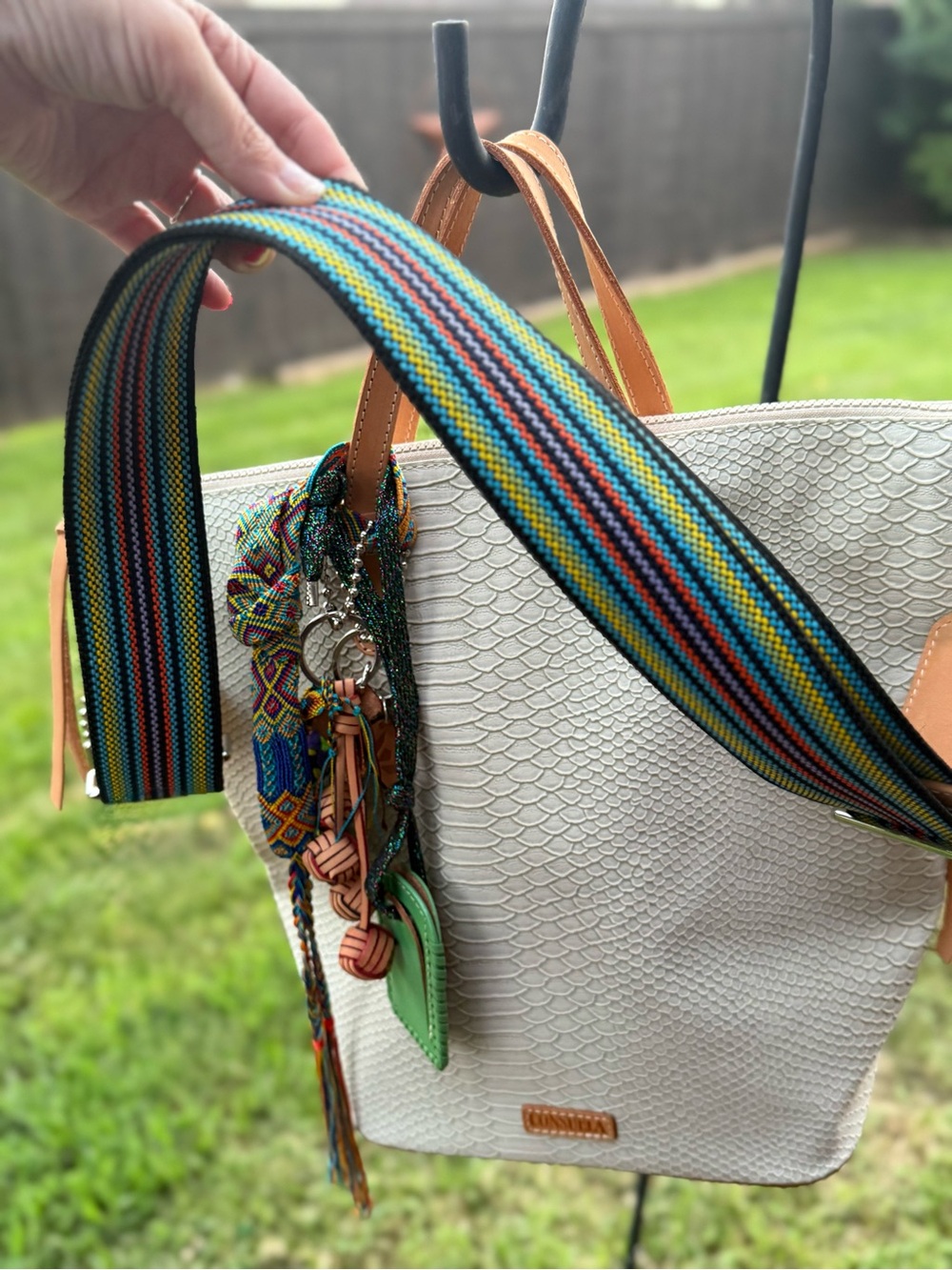 Consuela Thunderbird Sling Bucket Bag Ivory Snake Embossed Leather - Picture 7 of 16